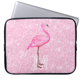 Trendy Pink Glitzer Watercolor Flamingo Tropical Laptopschutzhülle