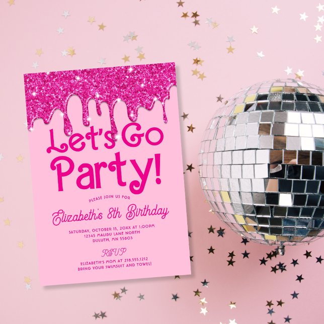 Trendy Pink Glitzer Zum Geburtstag Party gehen Einladung (Trendy Pink Glitter Let's Go Party Birthday Invitation)