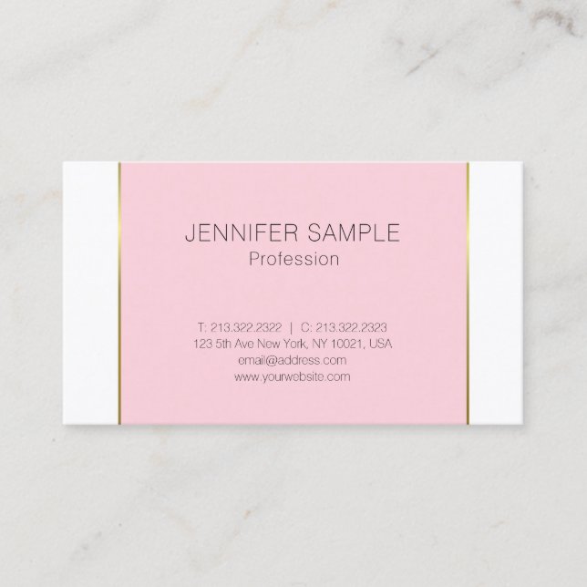 Trendy Pink Gold Design Moderne Elegant Sauber Sch Visitenkarte (Vorderseite)
