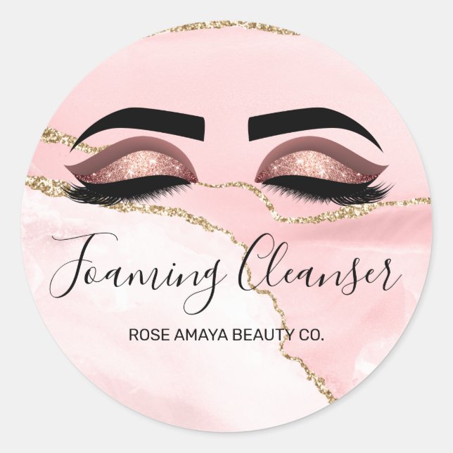 Trendy Pink Gold Glitzer Agate Marble Lash Shampoo Runder Aufkleber (Vorderseite)