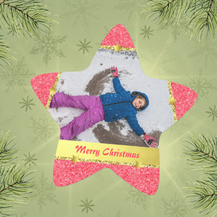 Trendy Pink Gold Stars Glitzer Frohe Weihnachten Stern-Aufkleber