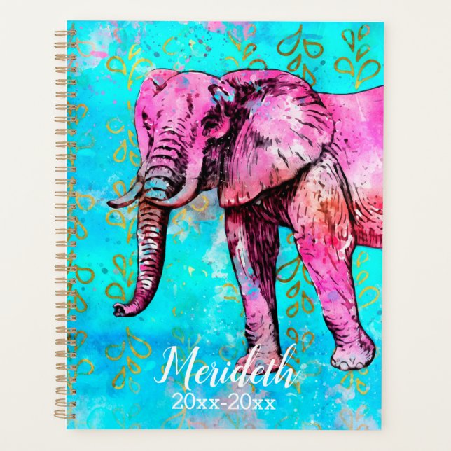 Trendy Pink Gold Türkis Elephant School Jahr Planer (Vorderseite)
