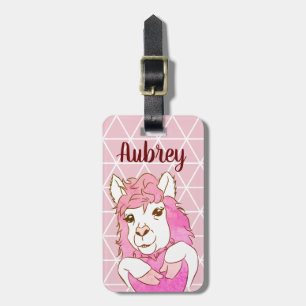 Trendy Pink Heart Llama Geometric Gepäckanhänger