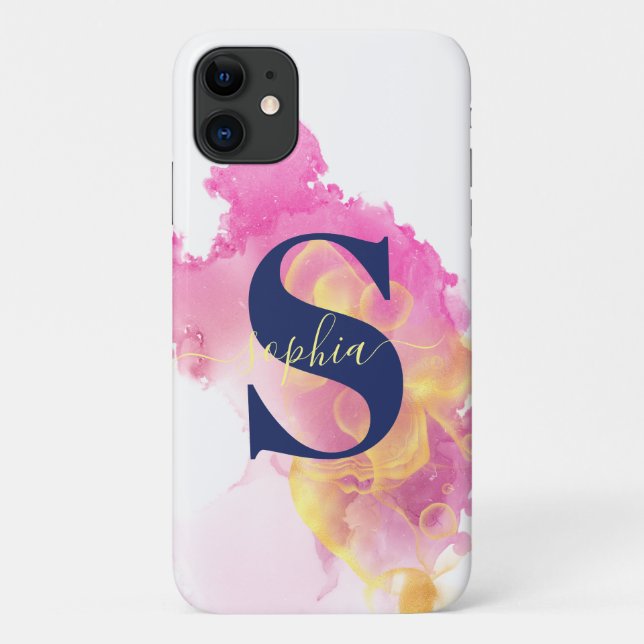 Trendy Pink Ink Cloud, Personalisiert White, Marin Case-Mate iPhone Hülle (Rückseite)