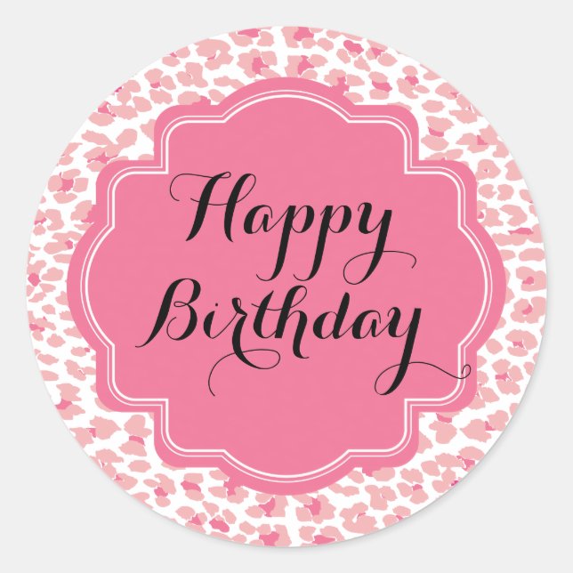 Trendy Pink Leopard Print Happy Birthday Stickers (Vorderseite)
