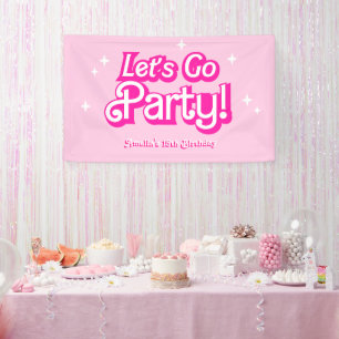 Trendy pink Let's Go Party Geburtstag Banner