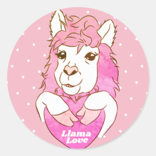 Trendy Pink Llama & Polka Dots Runder Aufkleber