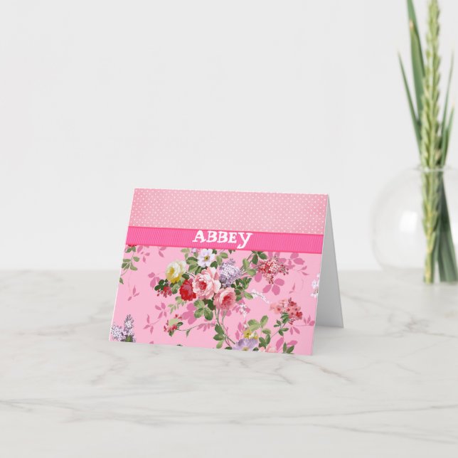Trendy Pink Monogram Vintag Floral Polka Dosen (Vorderseite)