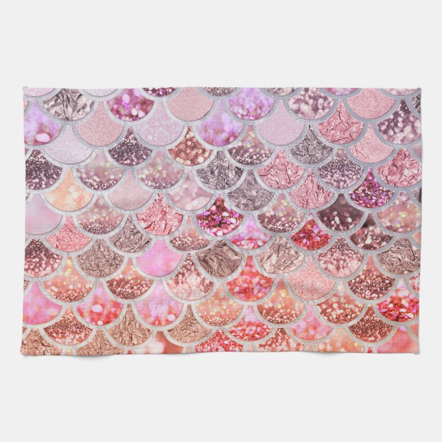 Trendy Pink Ombre Glitzer Meerjungfrau Fischskala Handtuch (Horizontal)