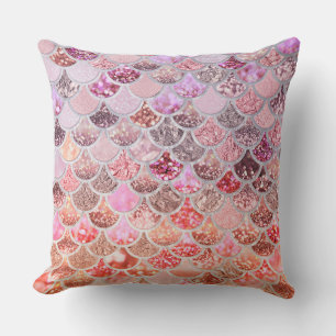 Trendy Pink Ombre Glitzer Meerjungfrau Fischskala Kissen