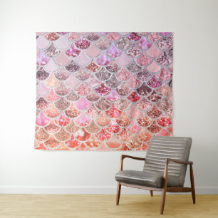 Trendy Pink Ombre Glitzer Meerjungfrau Fischskala Wandteppich