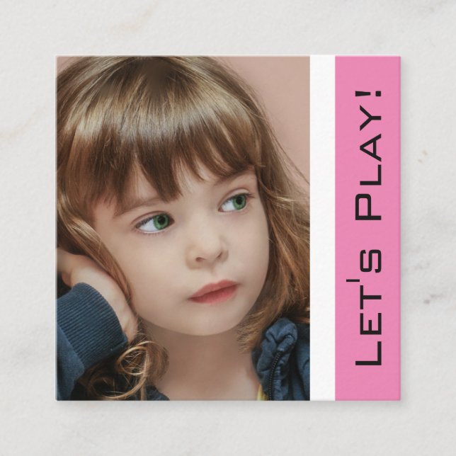 Trendy Pink Playdate Card mit Foto Quadratische Visitenkarte (Vorderseite)