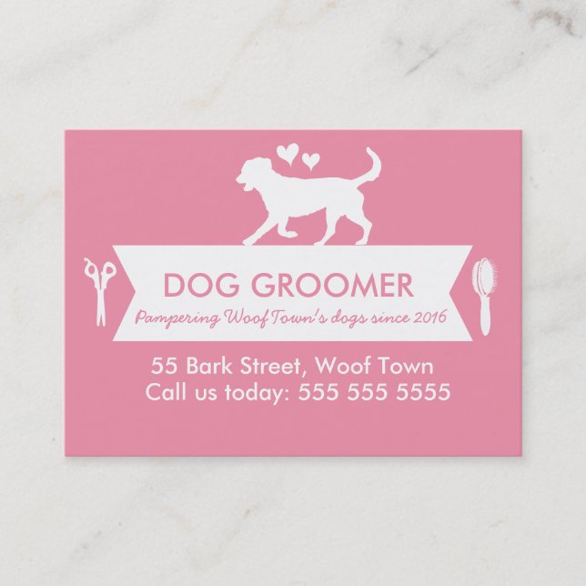 Trendy Pink Silhouette Hund Groomer Ernennung Terminkarte (Vorderseite)