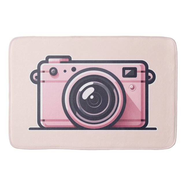 Trendy Pink Snapshot Fotokamera Fotografie Badematte (Vorderseite)