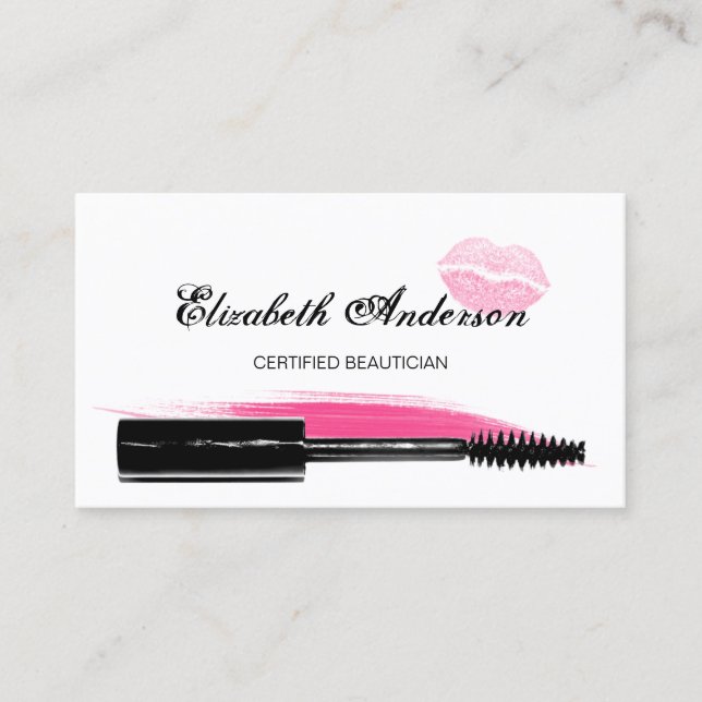 Trendy Pink und Black Cosmetology Mascara Visitenkarte (Vorderseite)