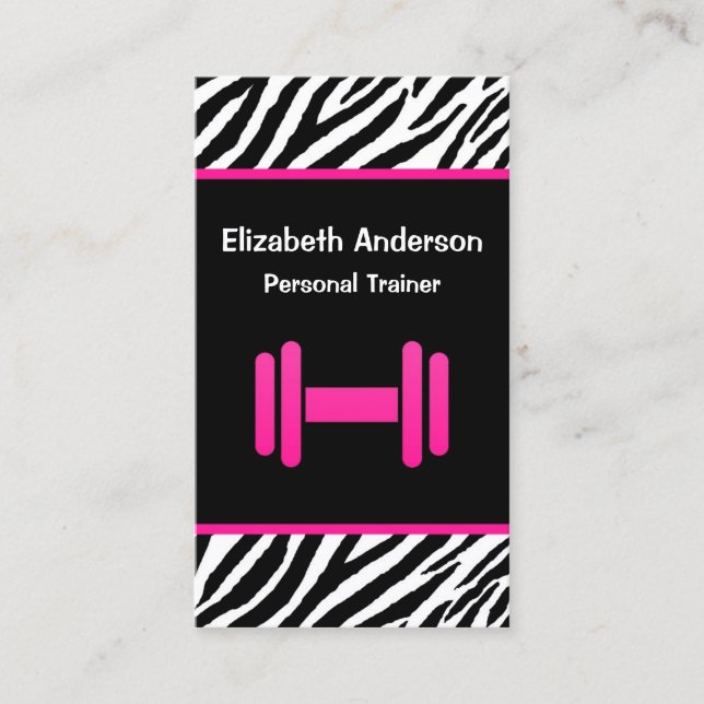 Trendy Pink und Black Dumbell Personal Trainer Visitenkarte (Vorderseite)