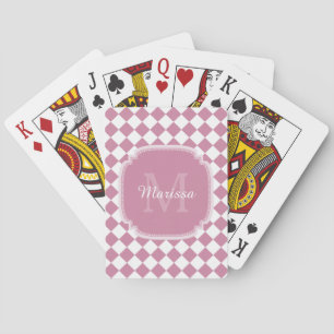 Trendy Pink und White Checked Mit Monogramm Name Spielkarten