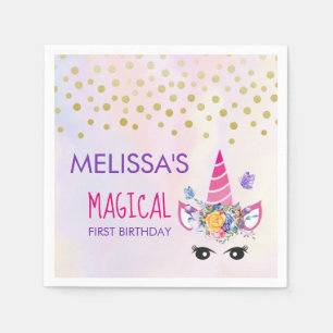 Trendy Pink Unicorn Confetti & Blume Erstgeburt Serviette