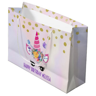 Trendy Pink Unicorn Confetti & Blume Geburtstag Große Geschenktüte