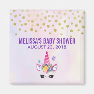 Trendy Pink Unicorn Confetti & Blume Kinderdusche Magnet