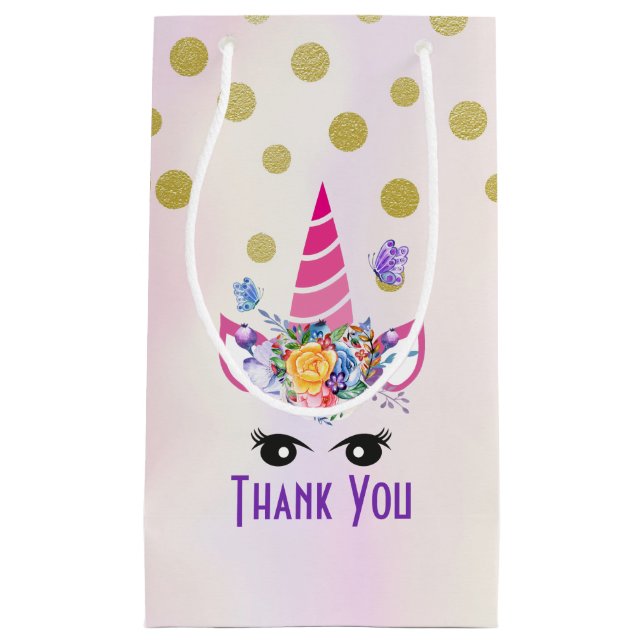 Trendy Pink Unicorn Confetti & Blume Vielen Dank Kleine Geschenktüte (Vorderseite)