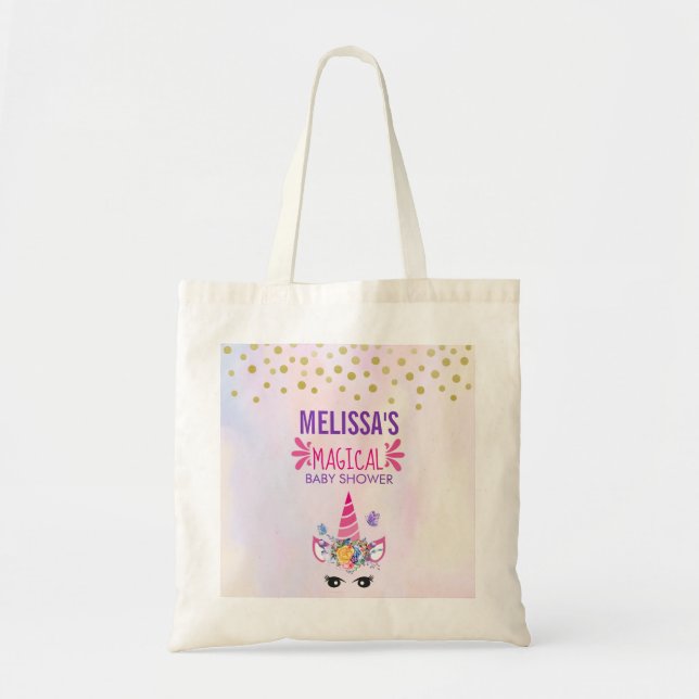 Trendy Pink Unicorn & Confetti Magical Baby Dusche Tragetasche (Vorne)