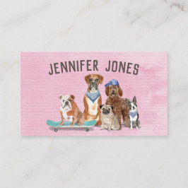 Trendy Pink Water Color Dog Walker Visitenkarte