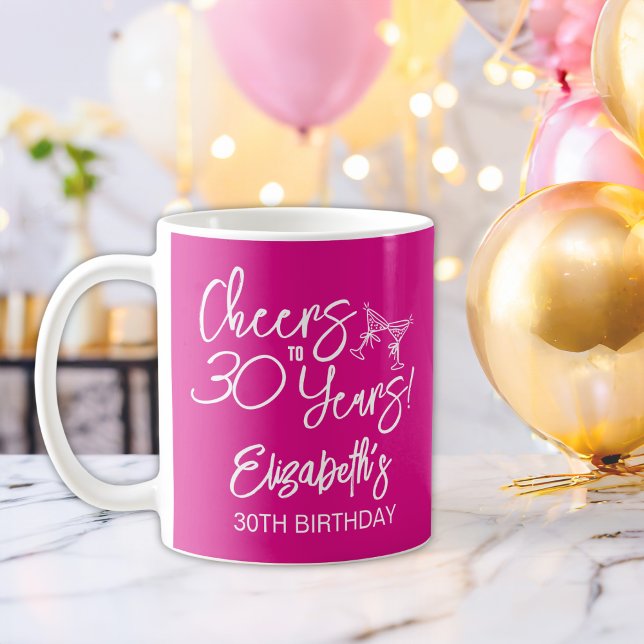 Trendy Pink Whimsical Hand Drawn 30. Geburtstag Kaffeetasse (Von Creator hochgeladen)