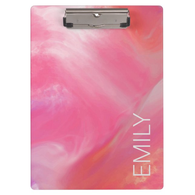 Trendy Pink White Marbour Wasserfarbe Klemmbrett (Vorderseite)