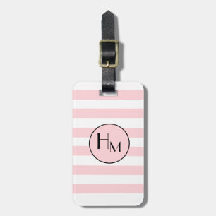 Trendy Pink & White Strip Monogramm Gepäckanhänger