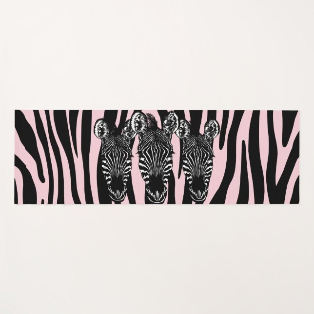 Trendy Pink Zebra Herd auf Zebra Print Yogamatte (Vorderseite (Horizontal))