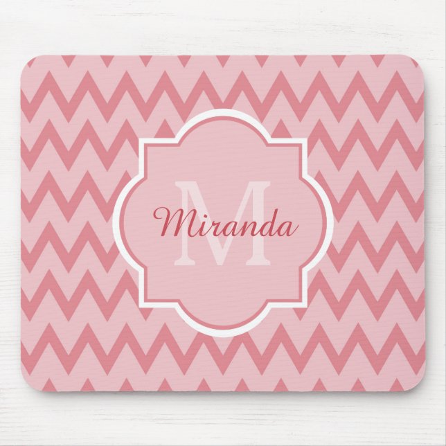 Trendy Pink Zickzack Zigzag Name und Monogram Mousepad (Vorne)
