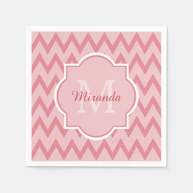Trendy Pink Zickzack Zigzag Name und Monogram Serviette (Vorderseite)