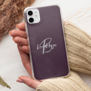 Trendy Plum Lila Grau White Script Monogram Case-Mate iPhone Hülle