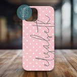 Trendy Polka Dot blush rosa Skript graue Namen Case-Mate iPhone Hülle<br><div class="desc">Ein weibliches und mädchenhaftes Polodot Design mit einem Namen in einem handgeschriebenen,  kalligraphischen Schriftart.</div>