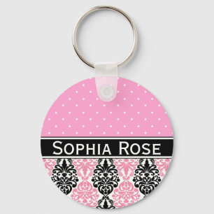 Trendy Polka Dot Damask Muster mit Name Schlüsselanhänger
