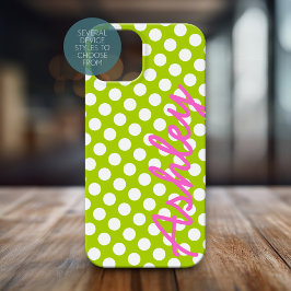 Trendy Polka Dot Pattern mit Namen - grün pink title_seo2