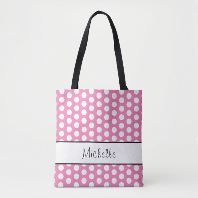 Trendy Polka Dots Pattern Girly Pink Tasche (Vorderseite)