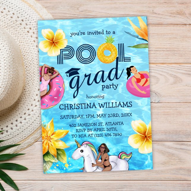 Trendy Pool Grad Party High School Abschluss Einladung (Trendy Pool Grad Party High School Graduation Invitation)