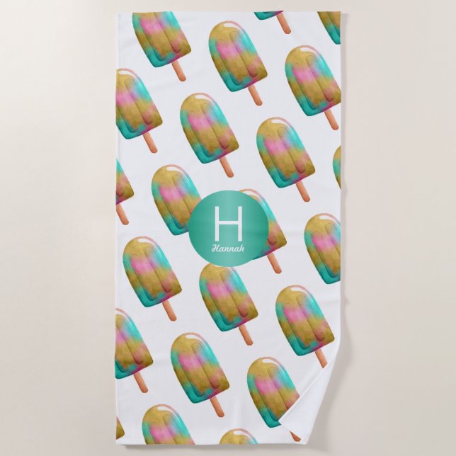 Trendy Popsicle Muster mit Monogramm Strandtuch (Vorderseite)