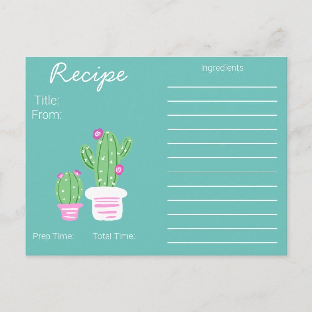 Trendy Potted Cactus Recipe Postkarte (Vorderseite)