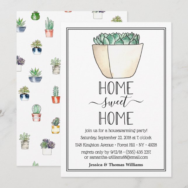 Trendy Potted Succulent Pflanze Housewarming Party Einladung (Vorne/Hinten)