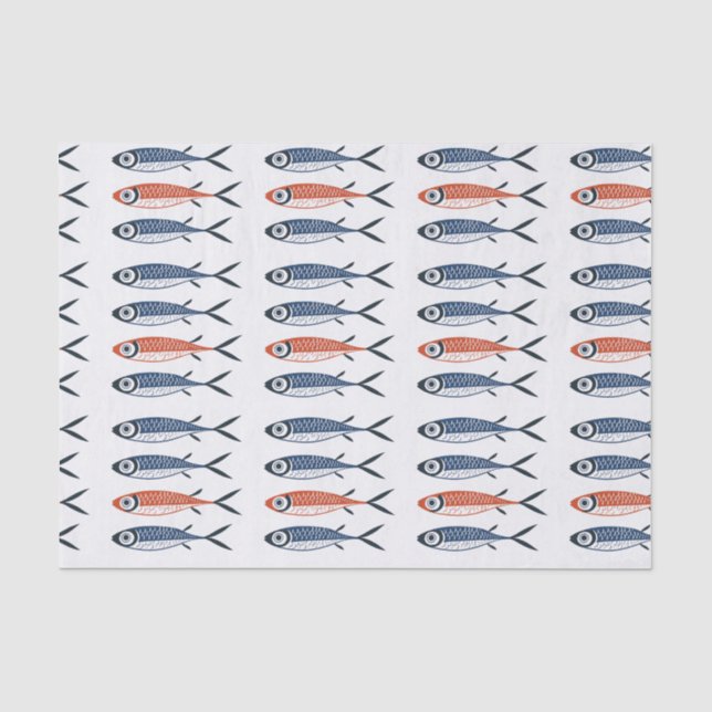 Trendy Preppy Mediterranean Sardine Fish Seidenpapier (Vorderseite)