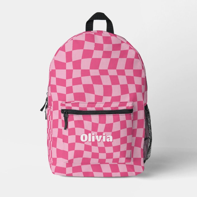 Trendy Preppy Pink Checked Bedruckter Rucksack (Vorderseite)