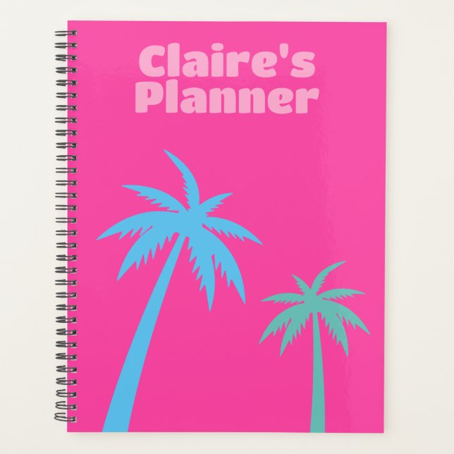 Trendy Preppy Pink Palm Tree Planer (Vorderseite)