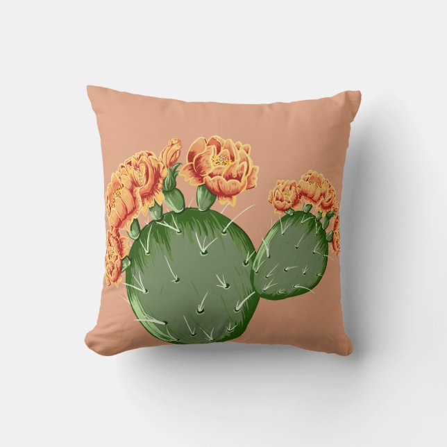 Trendy Prickly Pear Cactus & Cactus Blume Kissen (Vorderseite)