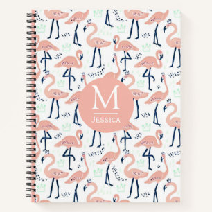 Trendy Princess Flamingo Pattern Monogram Notizbuch