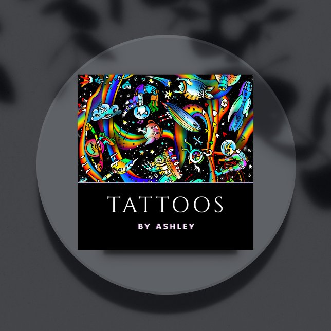 Trendy Psychedelic Tattoo Artist Creative Fun Cool Quadratische Visitenkarte (Von Creator hochgeladen)
