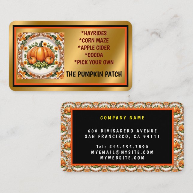 Trendy Pumpkin Thanksgiving Herbstkollektion Visitenkarte (Vorne/Hinten)