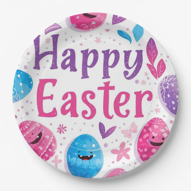 Trendy Purple and Pink Easter Eggs Pattern Paper  Pappteller (Vorderseite)